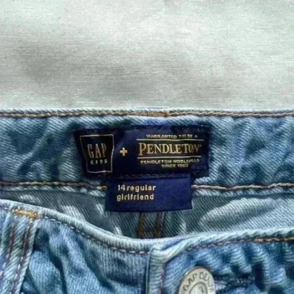 Girls Gap Collaboration Pendleton Girlfriend Jeans Size 14 Distressed Flannel - Picture 3 of 6